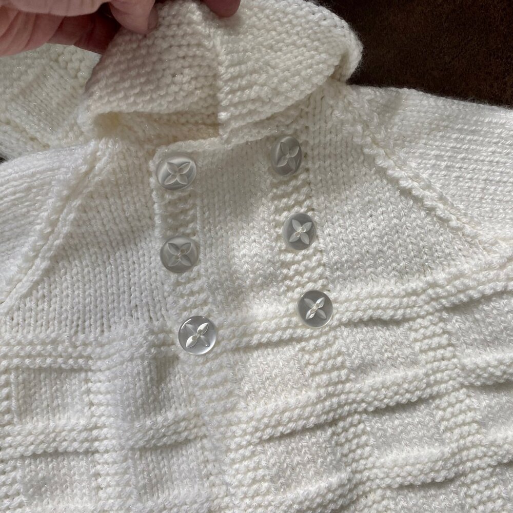 New Girls Baby Handknit Handmade Easter Lurex Cardigan Sweater Hat Set  3/9m - Picture 4 of 6
